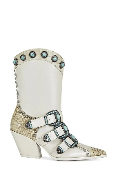 AZALEA WANG Women's Beige Balmoral Turquoise Booties