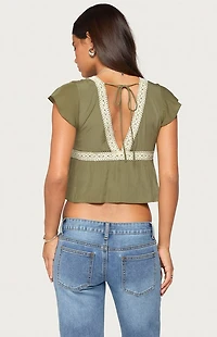 Edikted Kaela Lace Flutter Sleeve Top