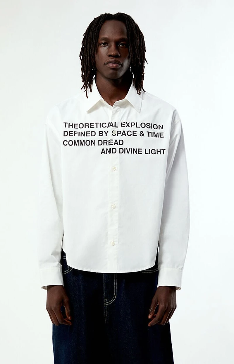 Pacsun White Common Space Solid Long Sleeve Oxford Shirt