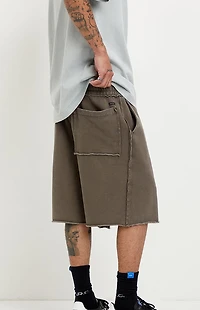 Pacsun Washed Brown Fleece Raw Baggy Sweat Shorts