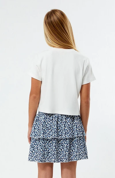 Pacsun Kids Navy Floral Tiered Scrunch Mini Skirt