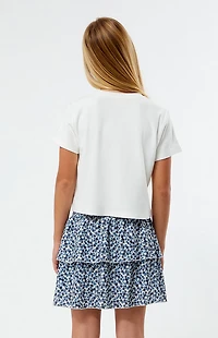 Pacsun Kids Navy Floral Tiered Scrunch Mini Skirt