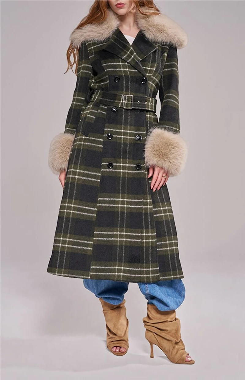 AZALEA WANG Avenna Plaid Trench Coat