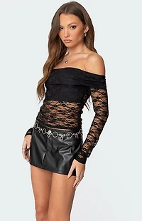 Edikted Elysia Fold Over Sheer Lace Top