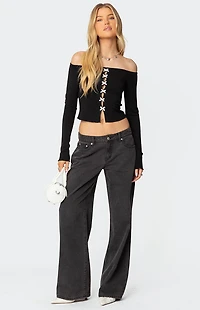 Edikted Contrast Bow Off Shoulder Top