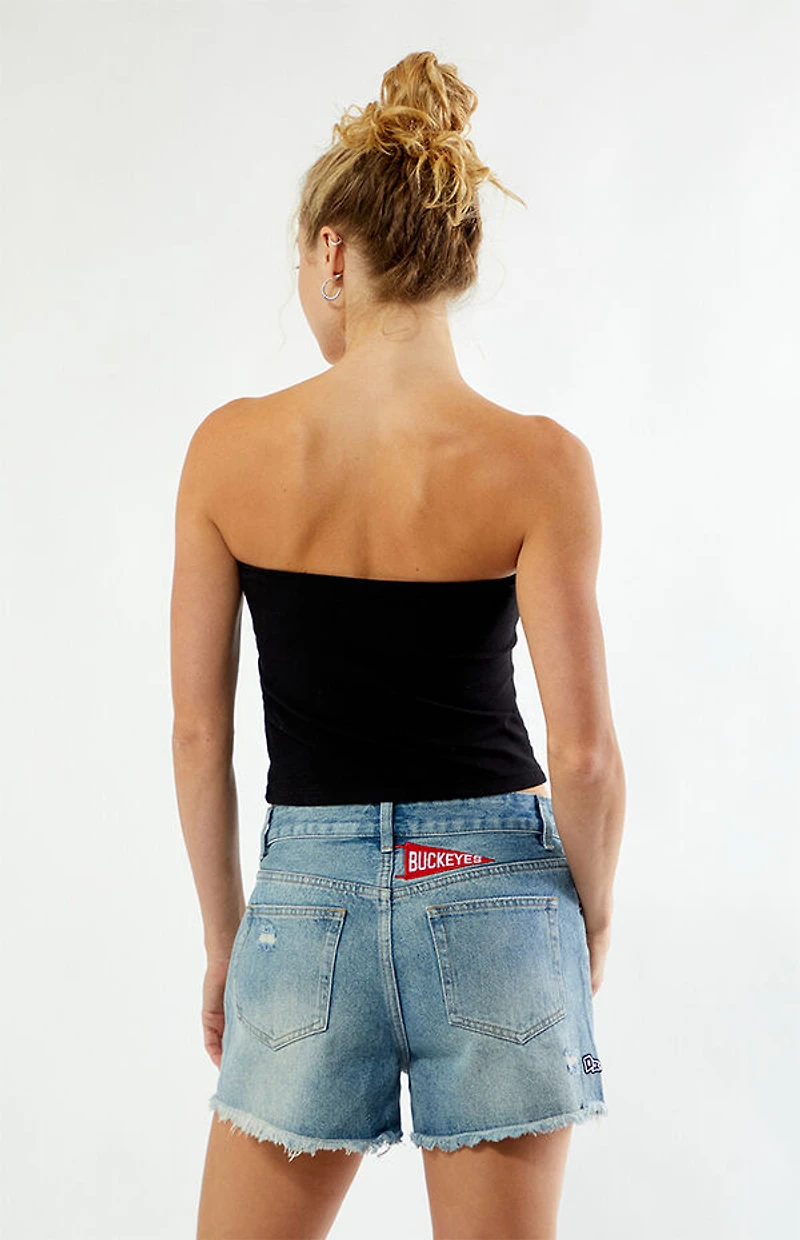 HYPE & VICE Ohio State Buckeyes High Waisted Relaxed Patched Denim Shorts