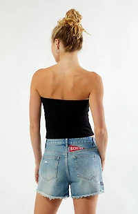 HYPE & VICE Ohio State Buckeyes High Waisted Relaxed Patched Denim Shorts