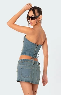 Edikted Studded Washed Denim Lace-Up Corset