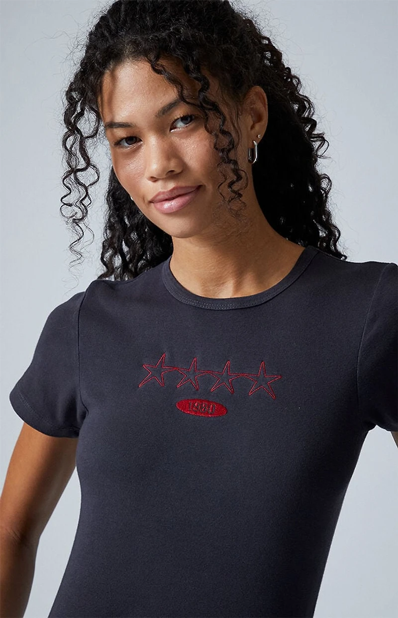 Third Charm Quad Star 1980 Embroidered Skimmer T-Shirt