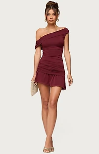 Edikted Gesibelle Off Shoulder Mesh Mini Dress