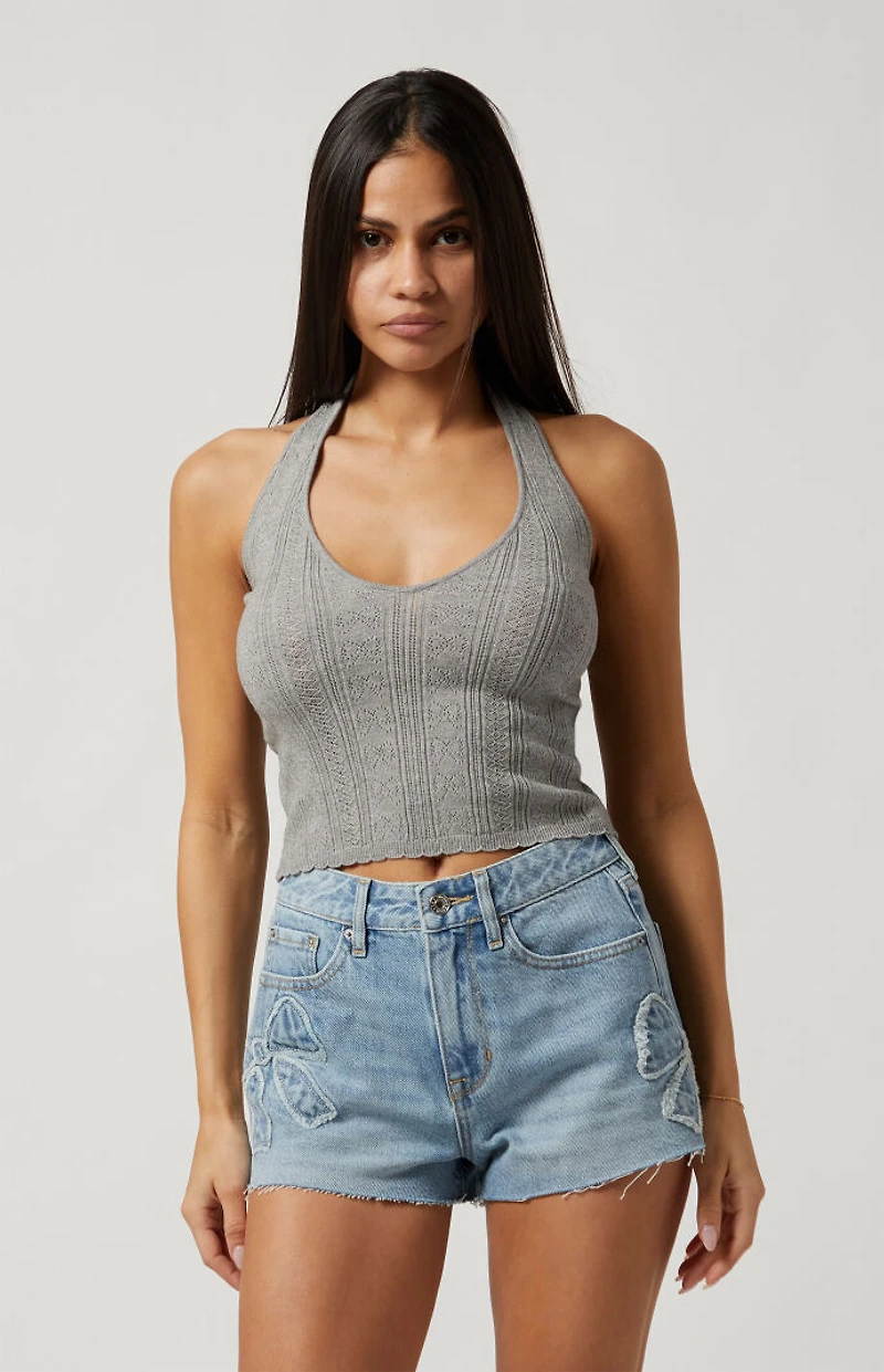 Pacsun Light Indigo Bow High Waisted Denim Festival Shorts