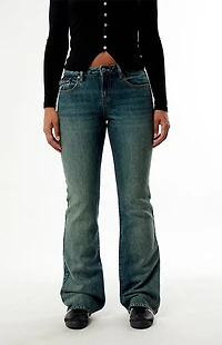 Pacsun Jade Low Rise Bootcut Jeans Button Pocket Dark Blue