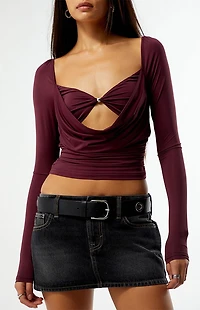 Third Charm Andrea Bead Center Long Sleeve Top