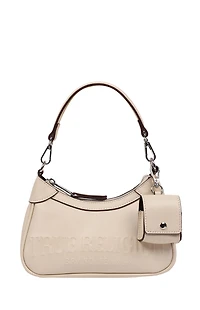 True Religion Cream Trapunto Logo Zip Top Hobo Bag