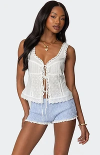 Edikted Fiore Eyelet Tie Front Top