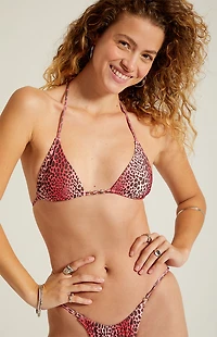 Third Charm Pink Leopard Summer Ring Triangle Bikini Top