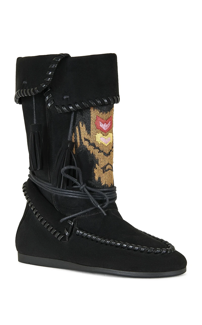 AZALEA WANG Women's Weret Black Faux Suede Moccasin Booties