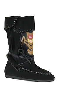 AZALEA WANG Women's Weret Black Faux Suede Moccasin Booties