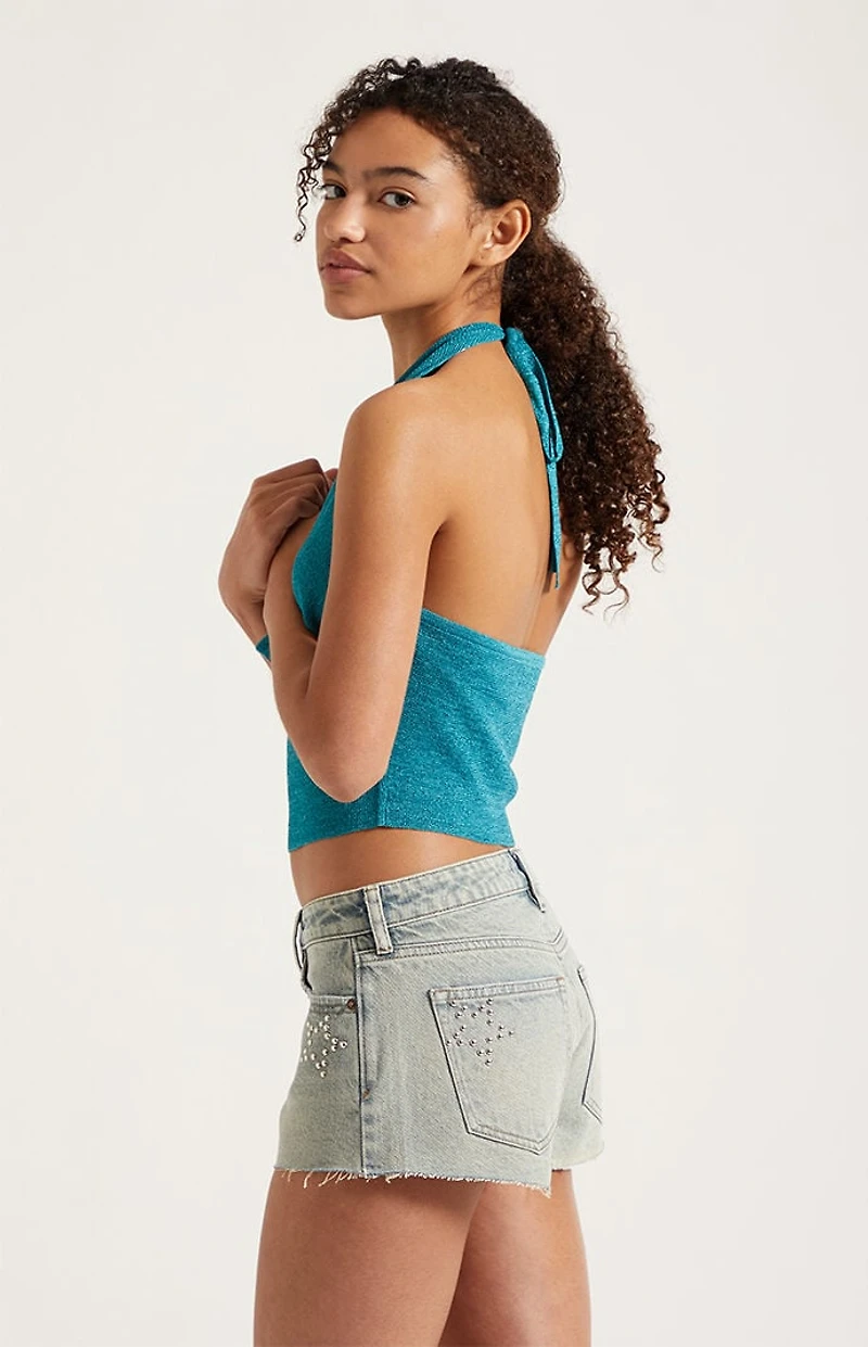 Pacsun Jamie Denim Micro Shorts Studded Star Light Blue