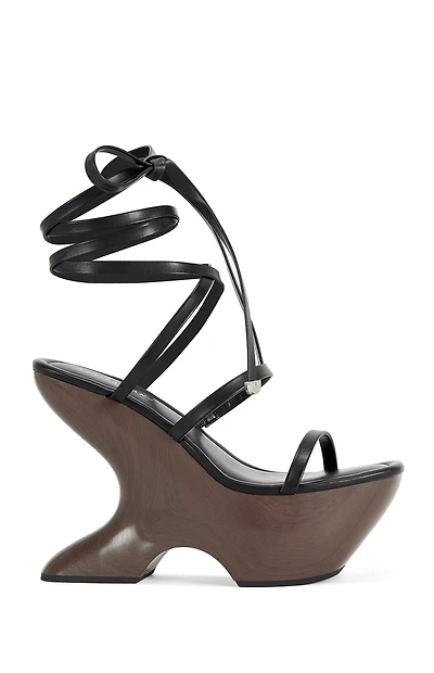 AZALEA WANG Women's Black Wrap Around Curved Wedge Sandals