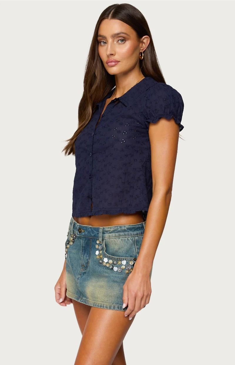 Edikted Lanie Eyelet Tailored Button Up Shirt