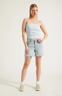 Pacsun Sophie Denim Mom Shorts Raw Cut Light Blue