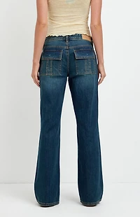 Pacsun Zoe Low Rise Girlfriend Jeans Flap Pocket Dark Blue