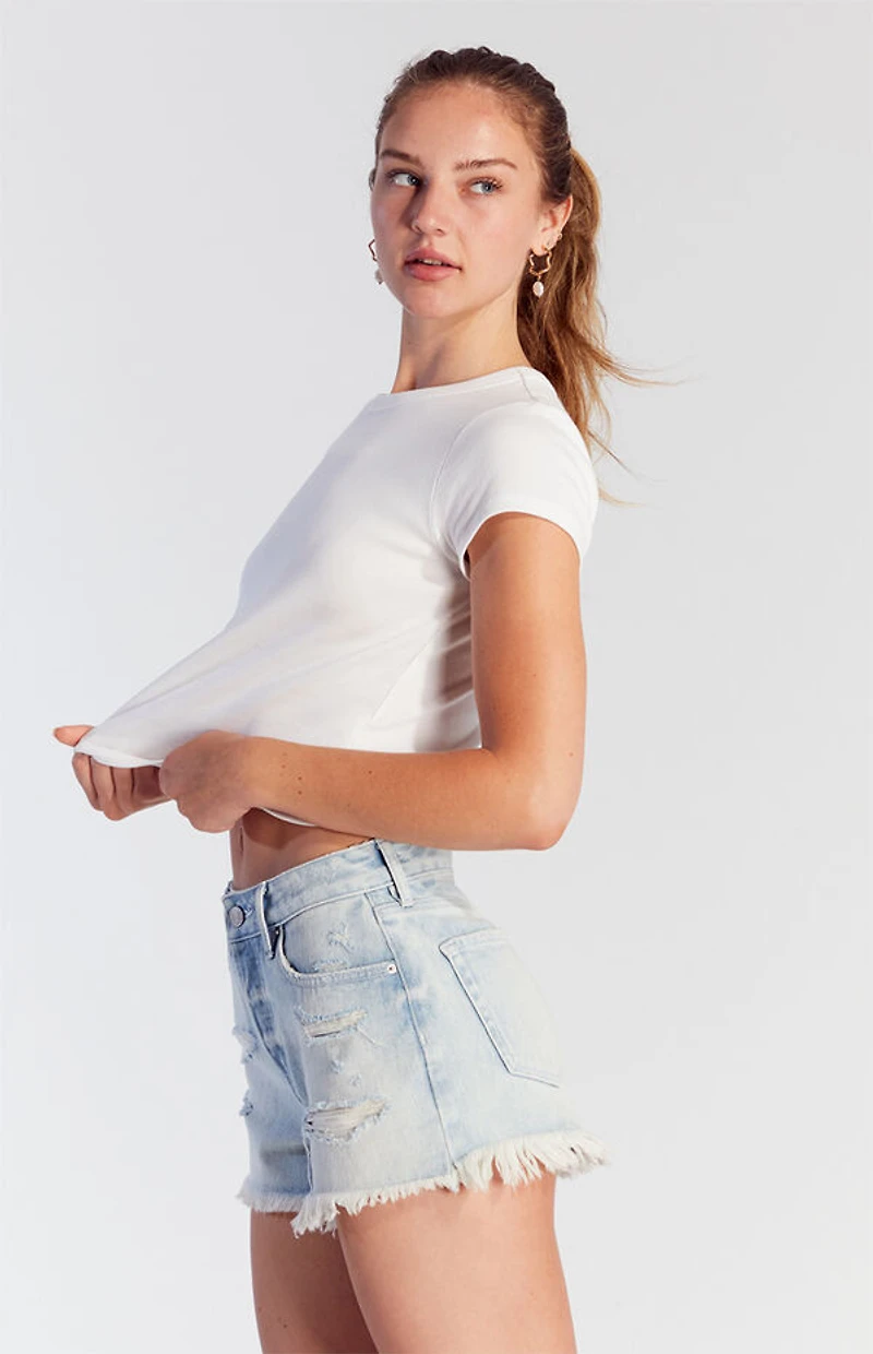 Pacsun Light Indigo Button Fly Ripped High Waisted Denim Festival Shorts
