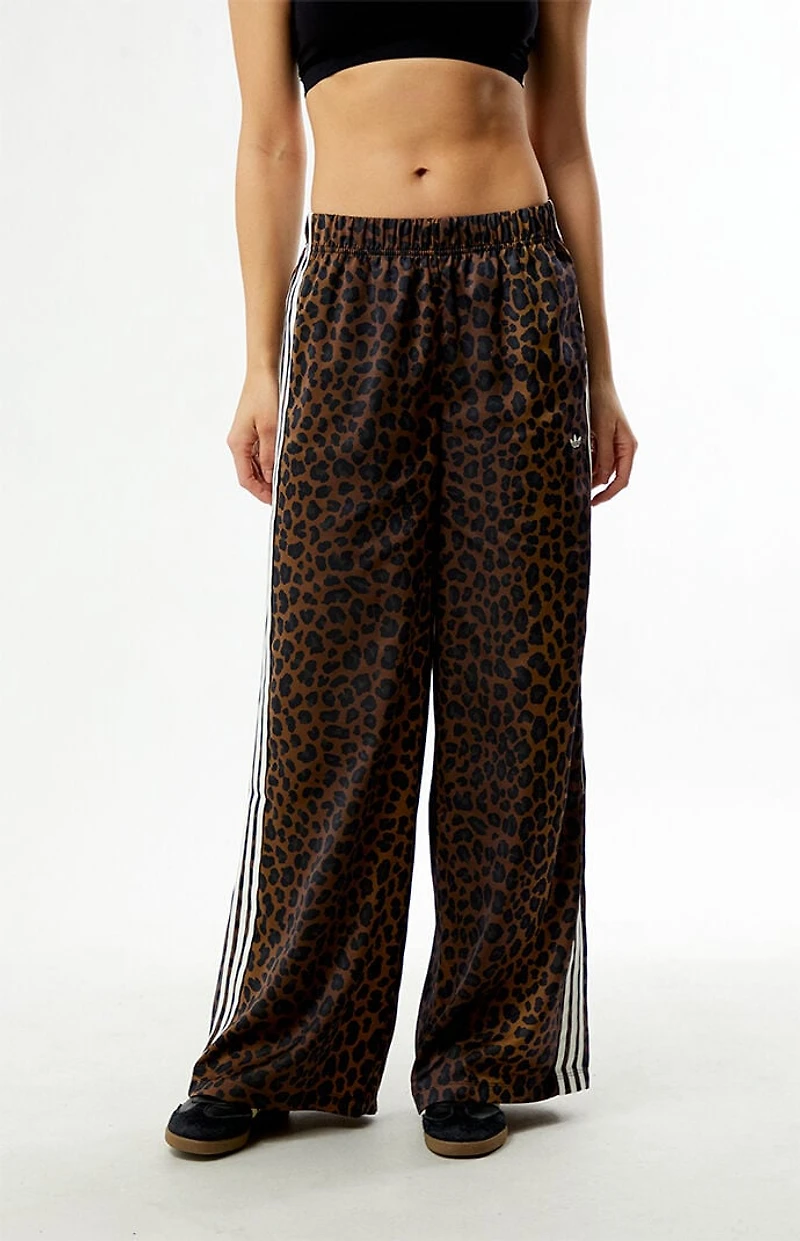 adidas Leopard Wide Leg Satin Track Pants