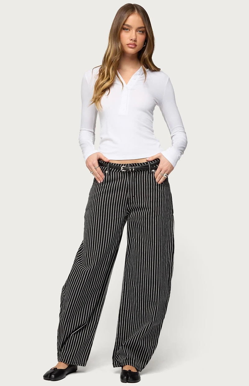 Edikted Pinstripe Low Rise Barrel Leg Jeans