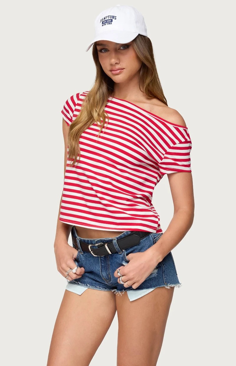Edikted Aretha Striped Off Shoulder Top