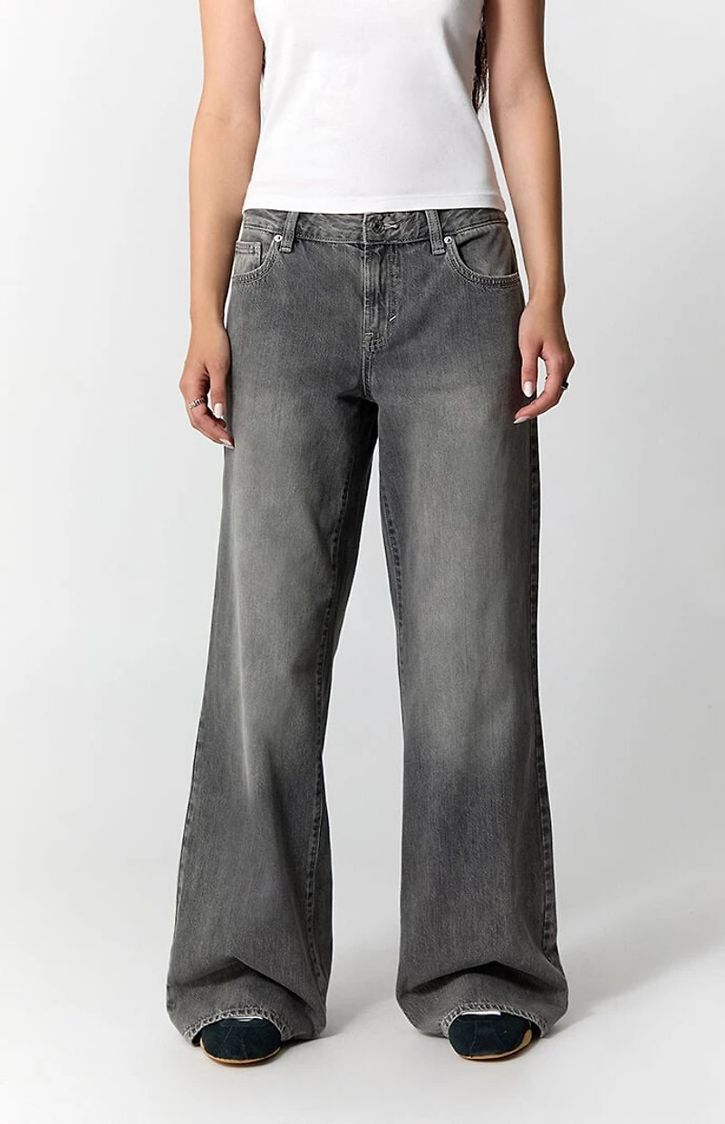 Pacsun Casey Low Rise Baggy Jeans Button Flap Pocket Gray