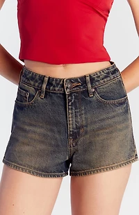 Pacsun Dark Indigo Tinted Button Fly High Waisted Denim Festival Shorts
