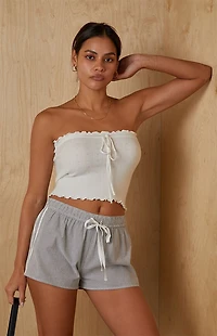 Your Favorite Pointelle Ruffle Strapless Sweater