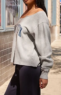 John Galt Erica New York Off-The-Shoulder Waffle Knit Sweatshirt