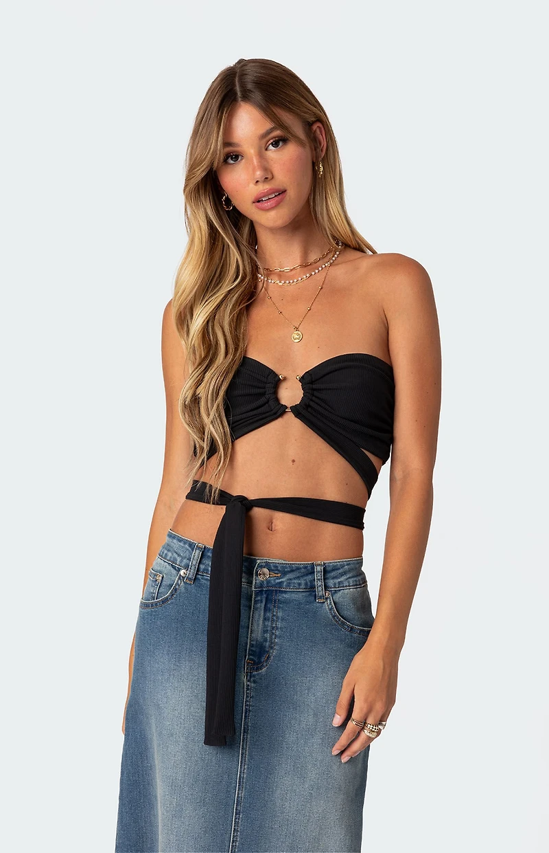 Edikted Zia Ribbed Ring Tie Crop Top
