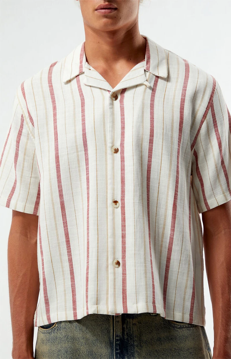 Pacsun White Striped Oversized Camp Shirt