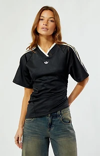 adidas Black Ruched Short Sleeve Football Jersey