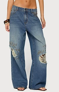 Edikted Eunia Studded Low Rise Baggy Jeans