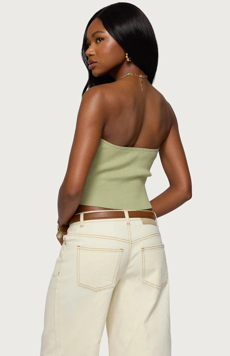 Edikted Bead Cut Out Strapless Knit Top