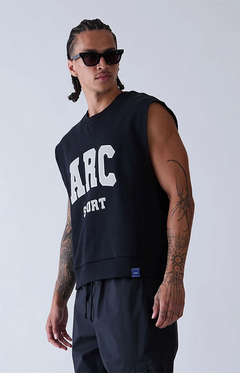 A.R.C. Black Sport Cut Off Muscle Crew Neck Sweatshirt