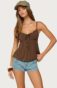 Edikted Lissey Plaid Tie Babydoll Top