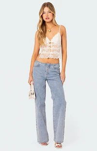 Edikted Cara Sheer Lace Open Back Tank Top