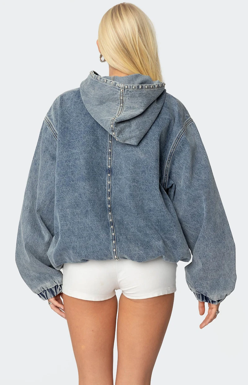Edikted Marney Oversized Studded Denim Hoodie