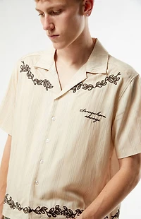 Pacsun Tan Somewhere Always Striped Camp Shirt