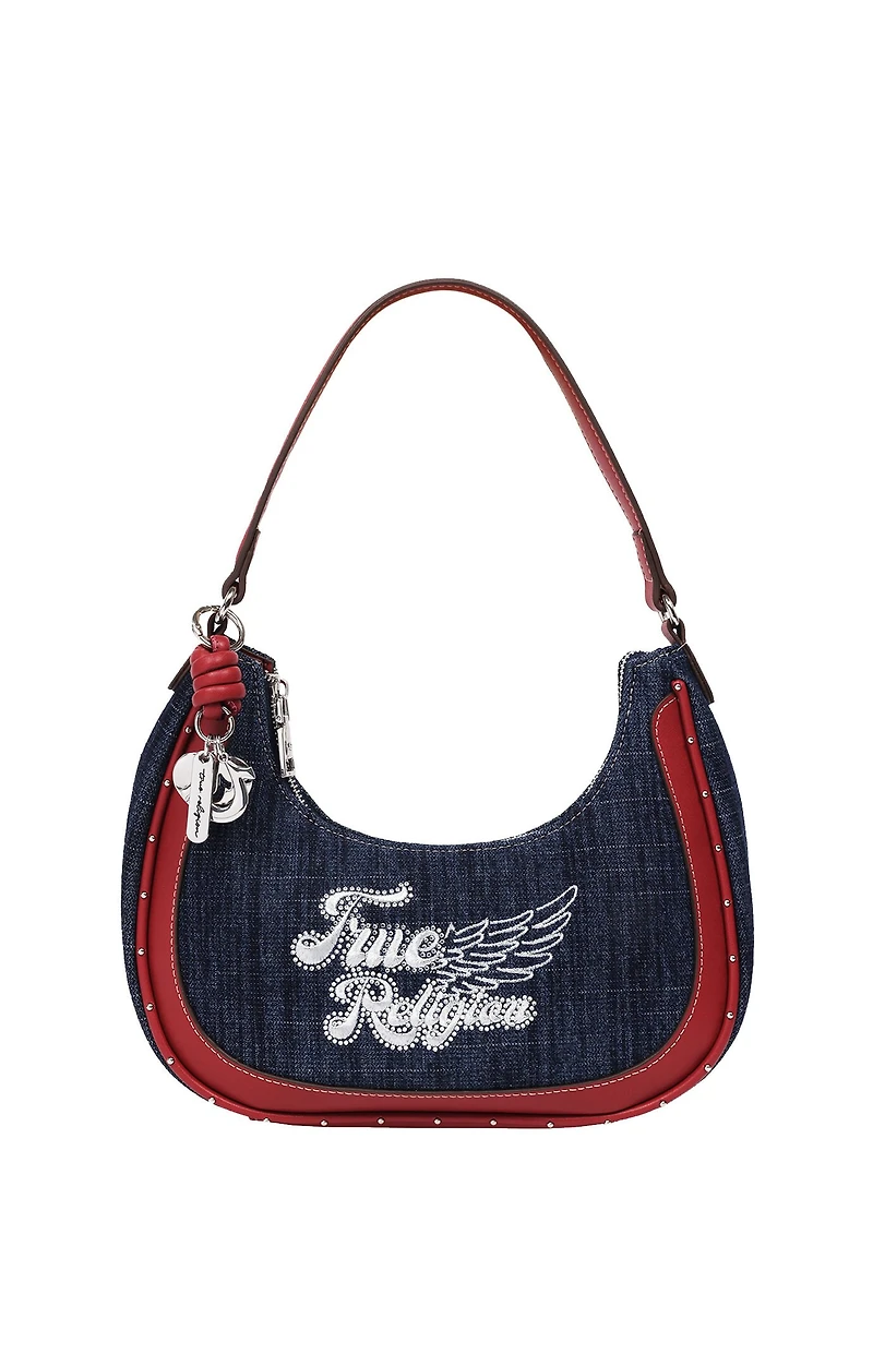 True Religion Red Wing Motif Denim Hobo Bag
