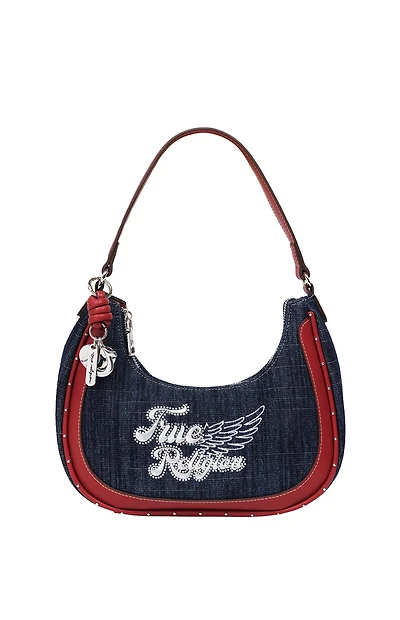 True Religion Red Wing Motif Denim Hobo Bag