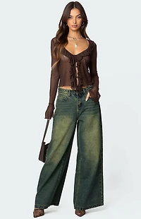 Edikted Sheer Mesh Ruffled Top