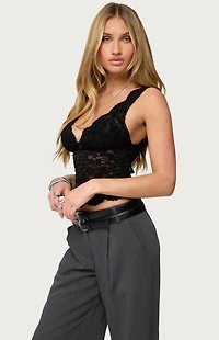 Edikted Araura Velvet Floral Sheer Top