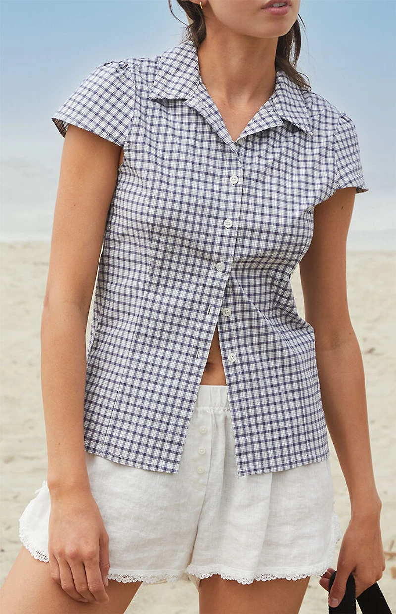 John Galt White Rue Plaid Collared Top